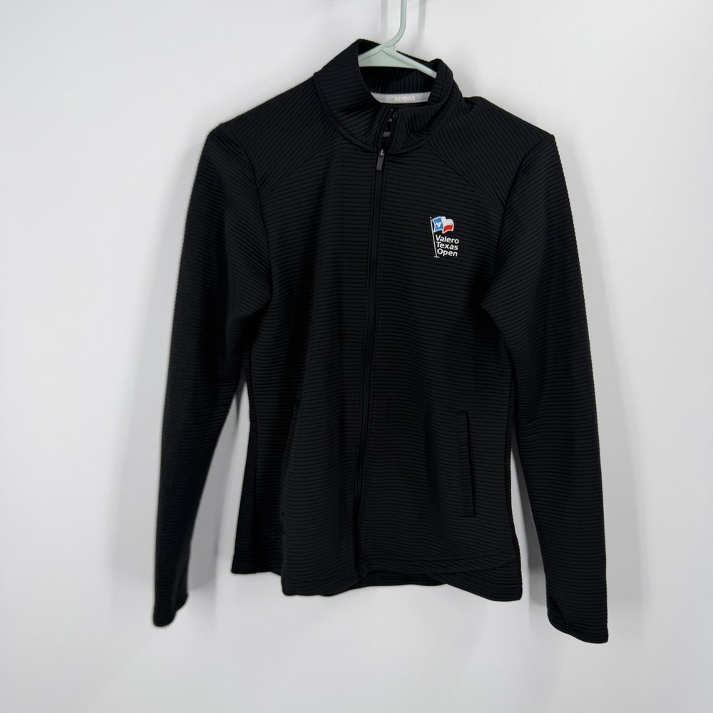 Adidas Golf Jacket Women Small Black Full Zip Valero Texas Open Embroidered Logo
